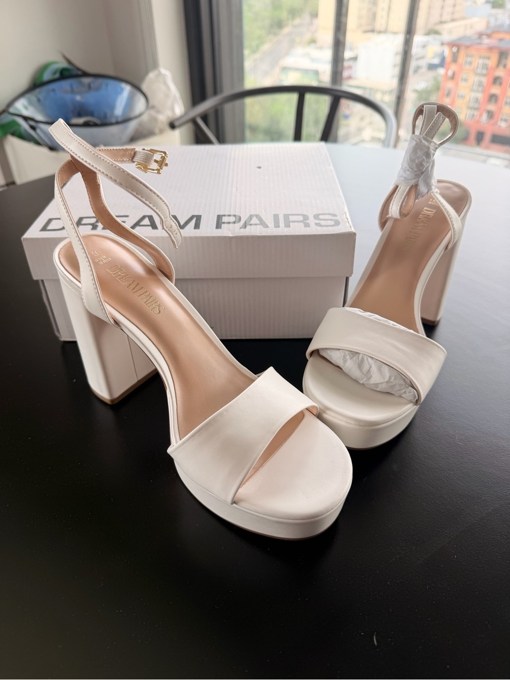 Dream Pairs Women's White Platform Block Heel Sandals